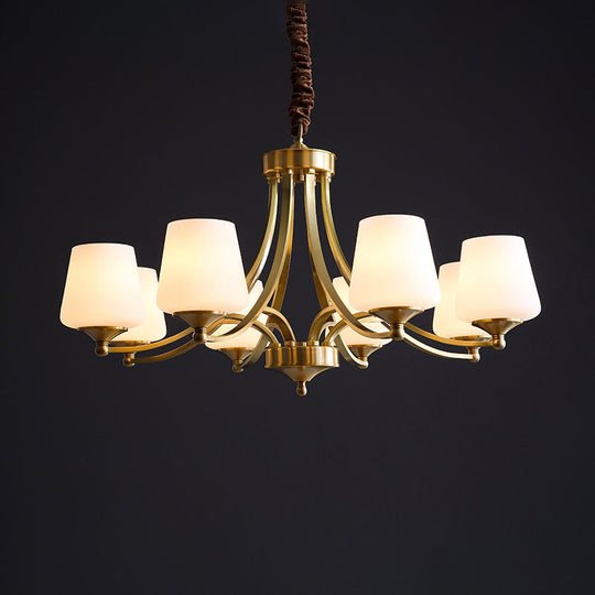 Opaline Glass Chandelier With Traditional Tapered Design - Brass Finish