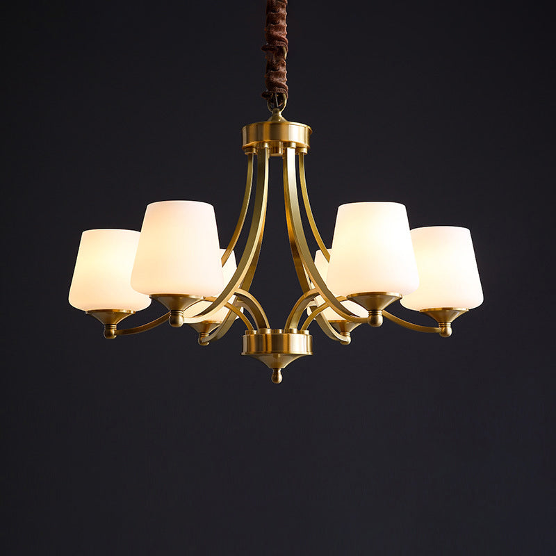 Opaline Glass Chandelier With Traditional Tapered Design - Brass Finish