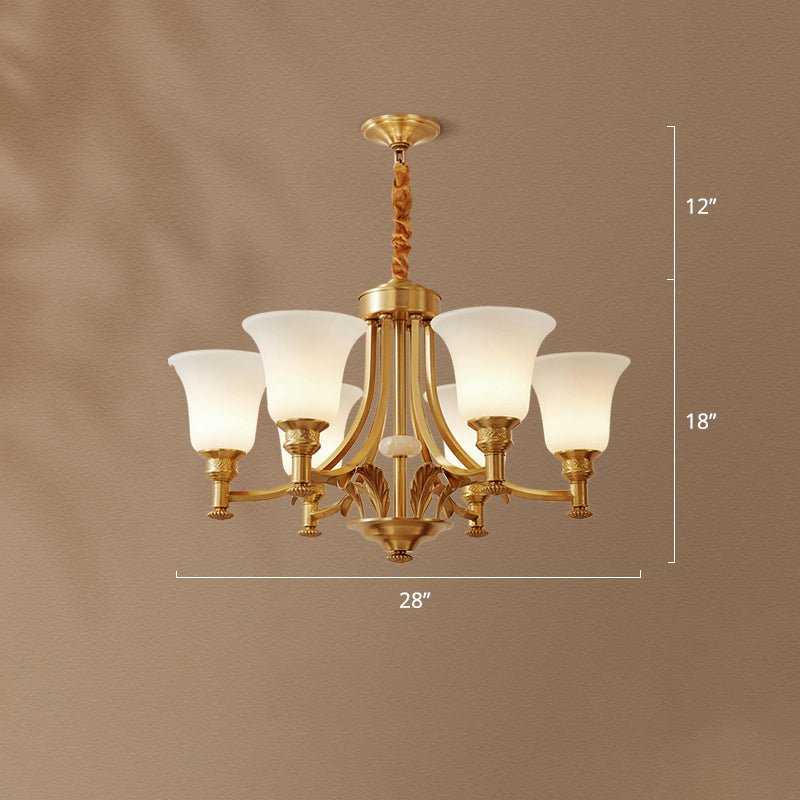 Traditional Frosted White Glass Chandelier - Elegant Hanging Light Fixture For Living Room