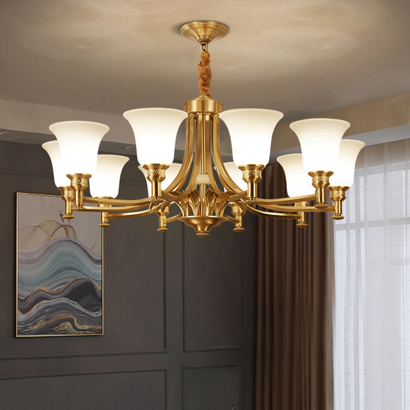 Traditional Frosted White Glass Chandelier - Elegant Hanging Light Fixture For Living Room