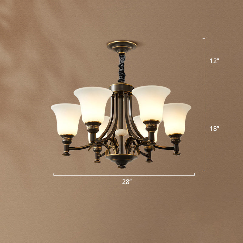 Traditional Frosted White Glass Chandelier - Elegant Hanging Light Fixture For Living Room 6 / Black