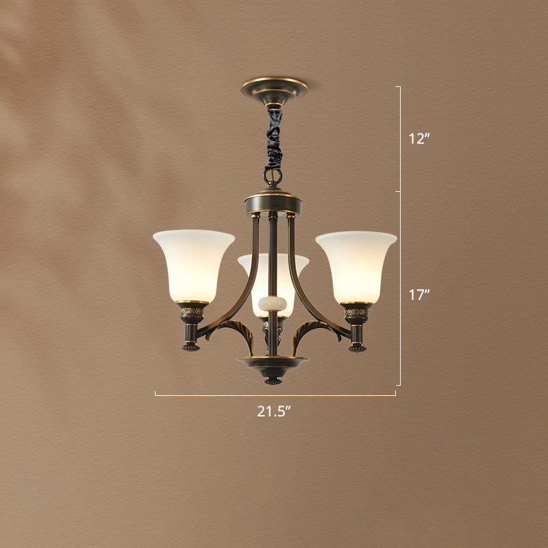 Traditional Frosted White Glass Chandelier - Elegant Hanging Light Fixture For Living Room 3 / Black