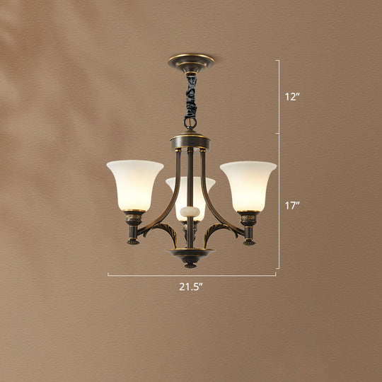 Traditional Frosted White Glass Chandelier - Elegant Hanging Light Fixture For Living Room 3 / Black