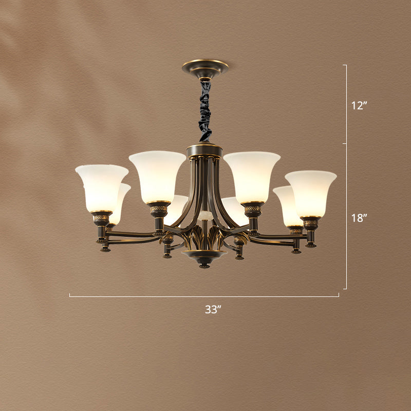 Traditional Frosted White Glass Chandelier - Elegant Hanging Light Fixture For Living Room