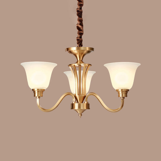 Vintage Brass Pendant Chandelier With Frosted Glass For Flared Stair Ceilings