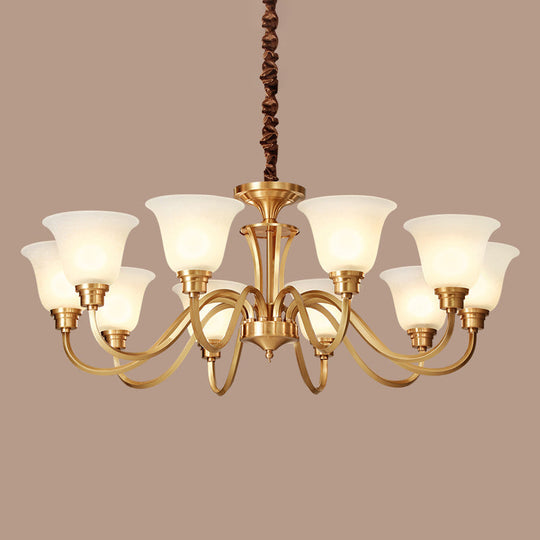 Vintage Brass Pendant Chandelier With Frosted Glass For Flared Stair Ceilings