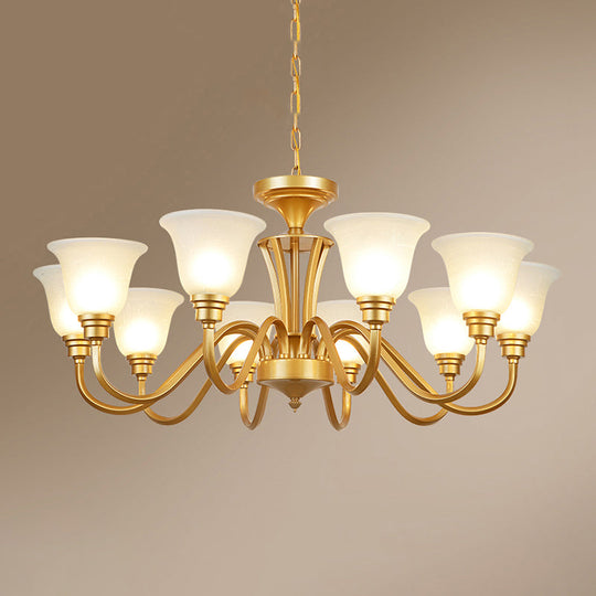 Golden Flared Ceiling Light Traditional Chandelier - Frosted Glass For Living Room