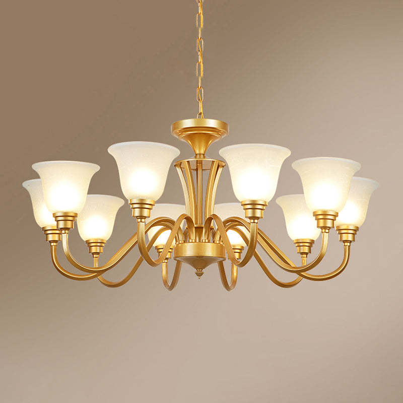 Golden Flared Ceiling Light Traditional Chandelier - Frosted Glass For Living Room 10 / Gold