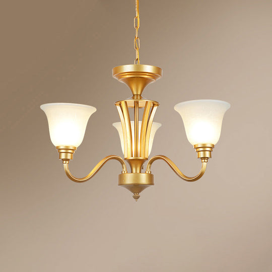 Golden Flared Ceiling Light Traditional Chandelier - Frosted Glass For Living Room