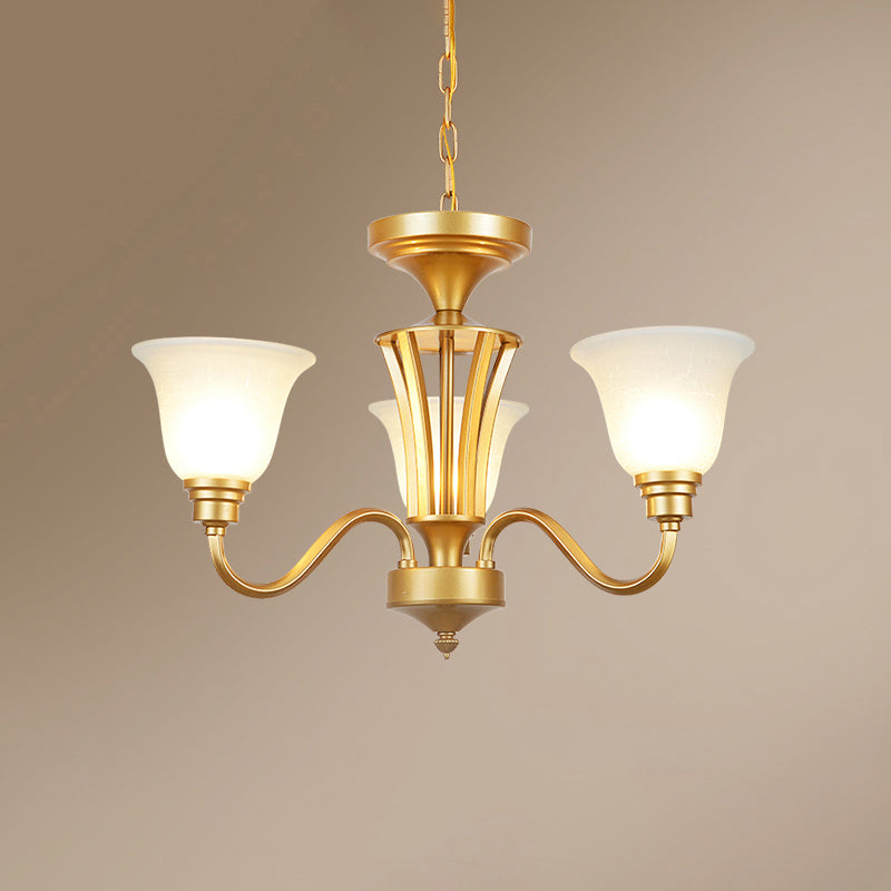 Golden Flared Ceiling Light Traditional Chandelier - Frosted Glass For Living Room 3 / Gold