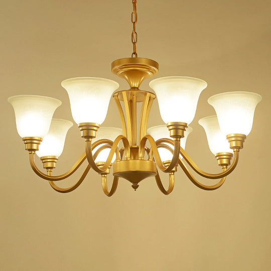 Golden Flared Ceiling Light Traditional Chandelier - Frosted Glass For Living Room