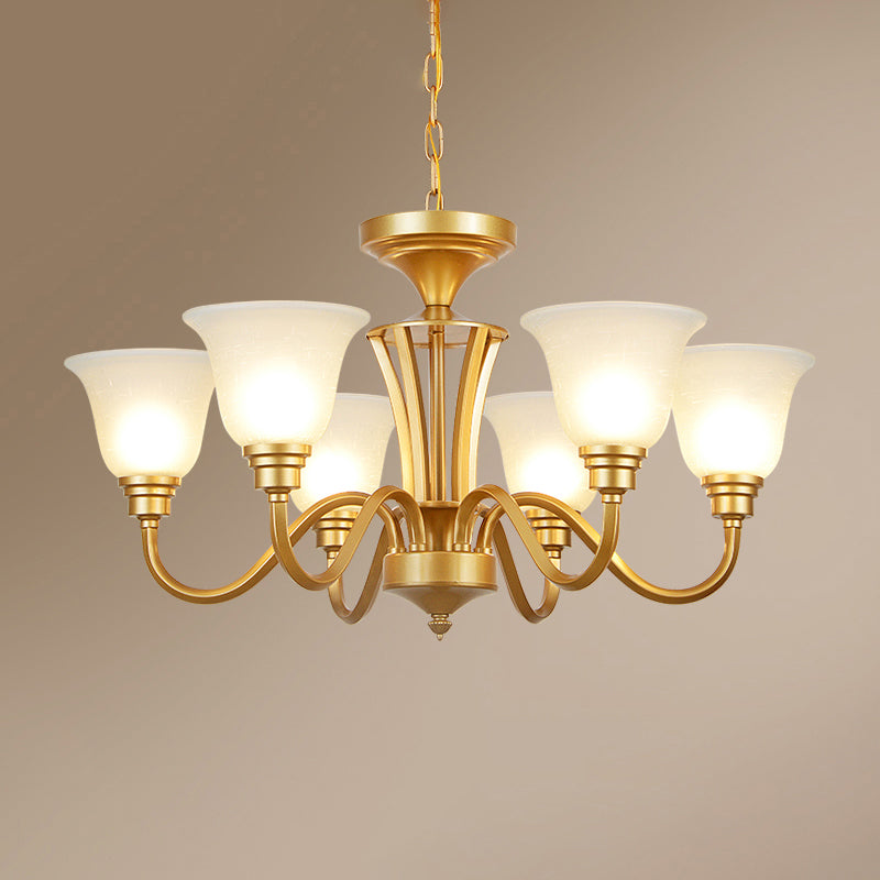 Golden Flared Ceiling Light Traditional Chandelier - Frosted Glass For Living Room