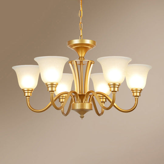 Golden Flared Ceiling Light Traditional Chandelier - Frosted Glass For Living Room 6 / Gold