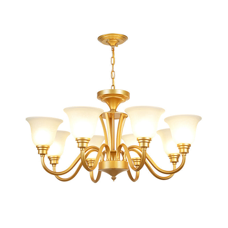 Golden Flared Ceiling Light Traditional Chandelier - Frosted Glass For Living Room