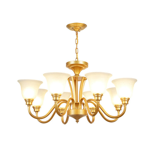 Golden Flared Ceiling Light Traditional Chandelier - Frosted Glass For Living Room