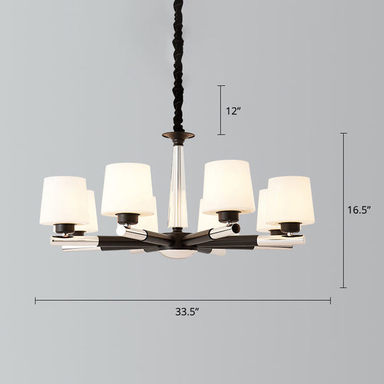 Sleek Black Opal Glass Chandelier - Simplicity Living Room Suspension Light