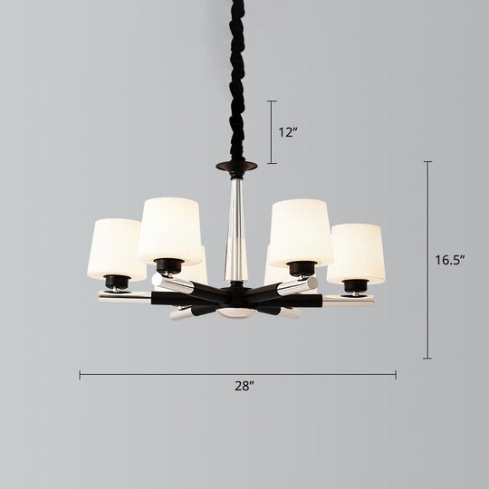 Sleek Black Opal Glass Chandelier - Simplicity Living Room Suspension Light