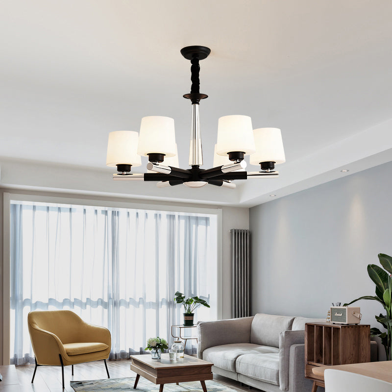 Sleek Black Opal Glass Chandelier - Simplicity Living Room Suspension Light