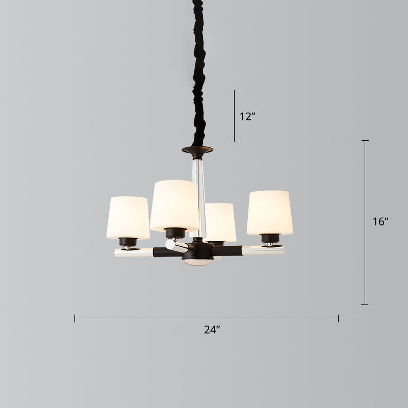 Sleek Black Opal Glass Chandelier - Simplicity Living Room Suspension Light 4 / White