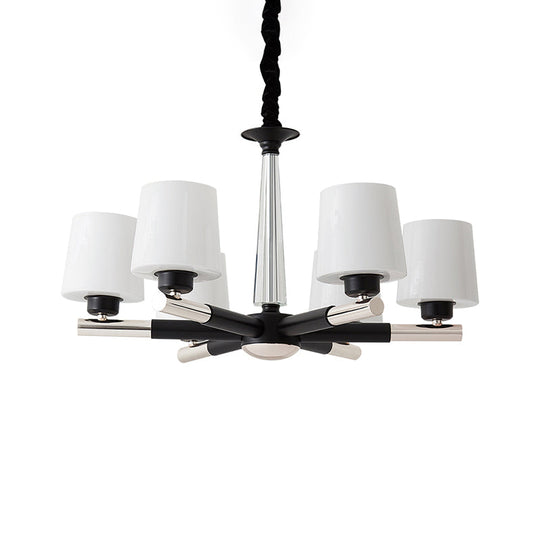 Sleek Black Opal Glass Chandelier - Simplicity Living Room Suspension Light