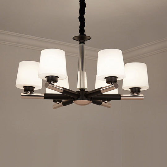 Sleek Black Opal Glass Chandelier - Simplicity Living Room Suspension Light