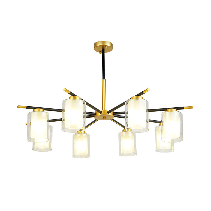 Minimalist Black-Brass Suspension Lamp: Clear + Frosted Cylinder Design For Dining Room Chandelier