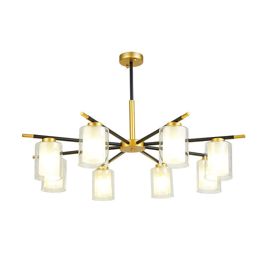 Minimalist Black-Brass Suspension Lamp: Clear + Frosted Cylinder Design For Dining Room Chandelier