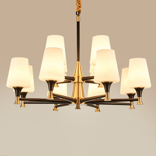 Modern Black Conical Glass Chandelier Light For Traditional Bedroom Ceiling