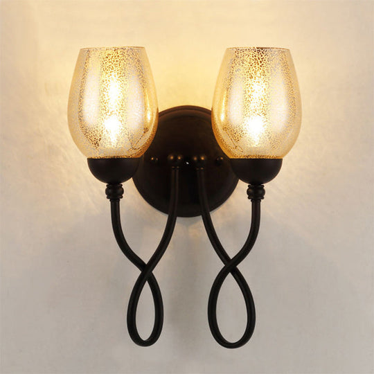 Hand-Blown Glass Wall Sconce With Traditional Black Bowl Shade Dining Room Light 2 /