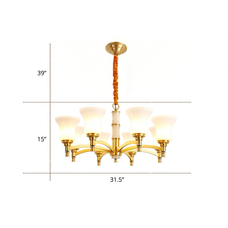 Opal Frosted Glass Chandelier Pendant Lamp - Traditional Flare Lighting For Bedroom