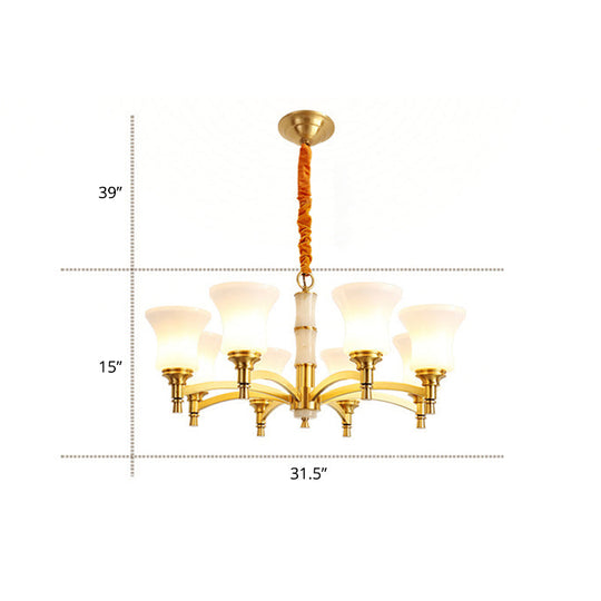 Opal Frosted Glass Chandelier Pendant Lamp - Traditional Flare Lighting For Bedroom