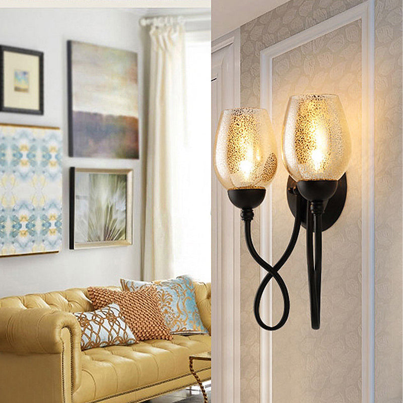 Hand-Blown Glass Wall Sconce With Traditional Black Bowl Shade Dining Room Light