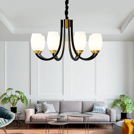 Traditional White Frosted Glass Hanging Chandelier For Living Room