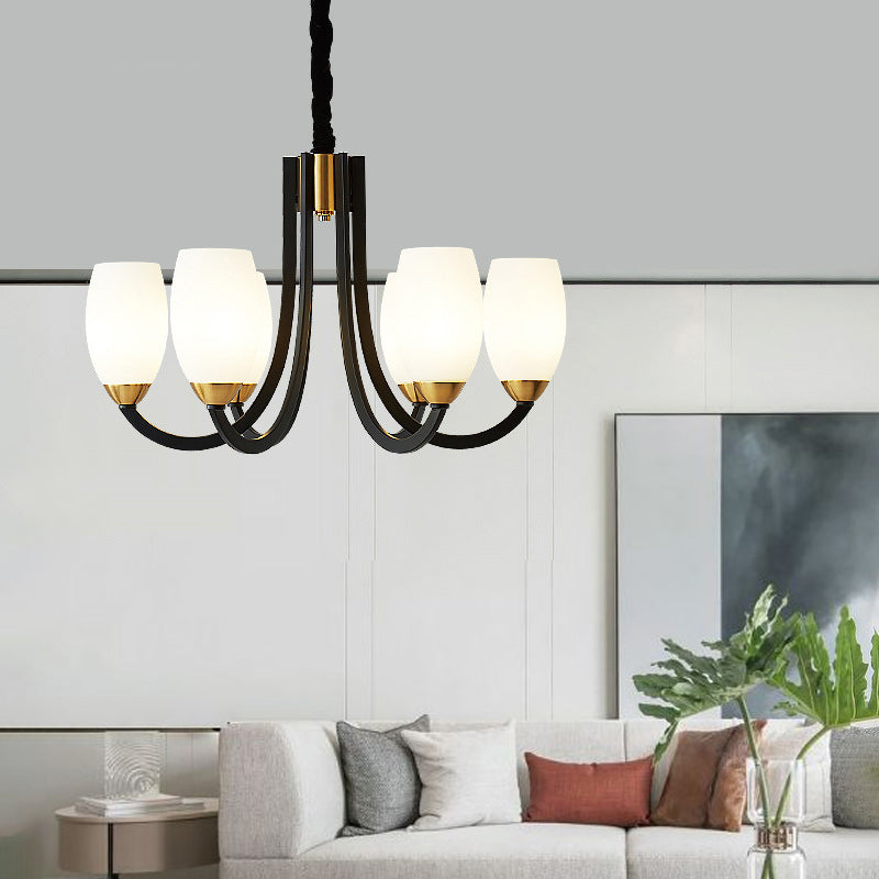 Traditional White Frosted Glass Hanging Chandelier For Living Room