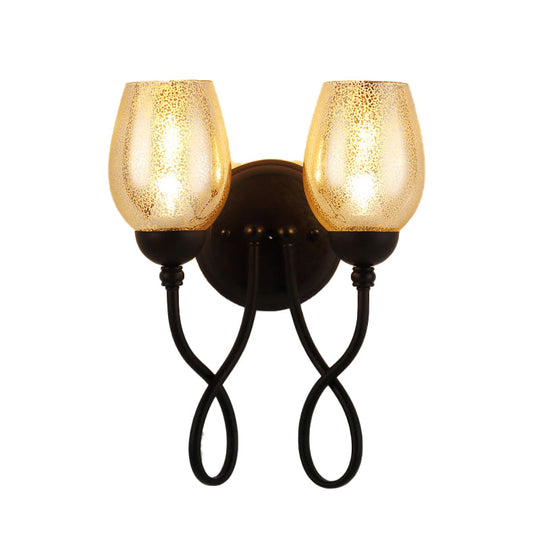 Hand-Blown Glass Wall Sconce With Traditional Black Bowl Shade Dining Room Light