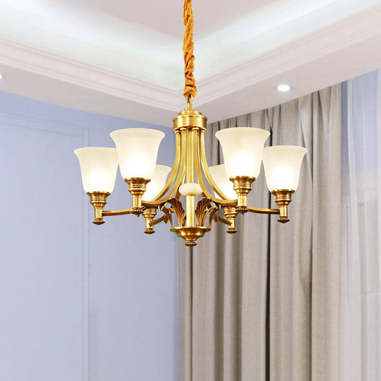 Antique Style Opaline Glass Bedroom Chandelier With Brass Flared Design 6 /