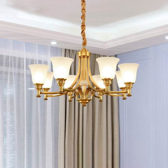 Antique Style Opaline Glass Bedroom Chandelier With Brass Flared Design