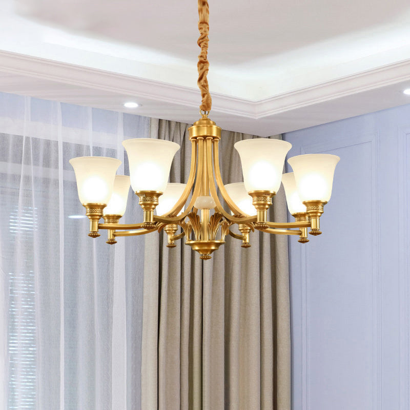 Antique Style Opaline Glass Bedroom Chandelier With Brass Flared Design 8 /