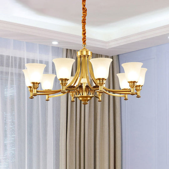 Antique Style Opaline Glass Bedroom Chandelier With Brass Flared Design