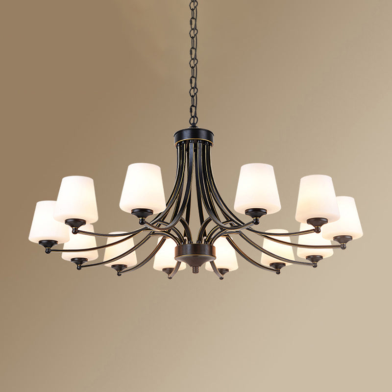 Milk Glass Chandelier: Elegant Cone Shade For Traditional Dining Room Ceiling Lighting 12 / Black