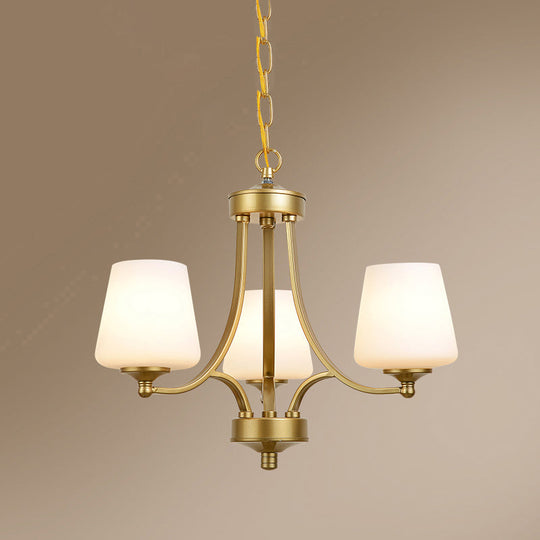 Milk Glass Chandelier: Elegant Cone Shade For Traditional Dining Room Ceiling Lighting 3 / Gold