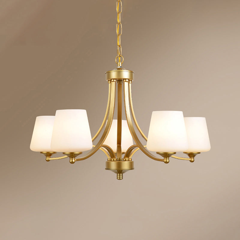 Milk Glass Chandelier: Elegant Cone Shade For Traditional Dining Room Ceiling Lighting 5 / Gold