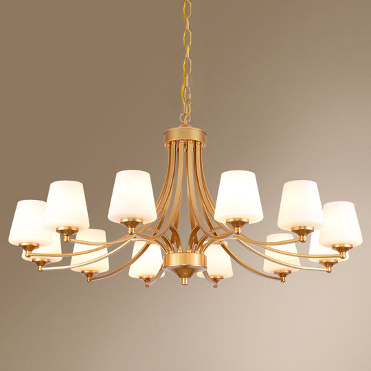 Milk Glass Chandelier: Elegant Cone Shade For Traditional Dining Room Ceiling Lighting 12 / Gold