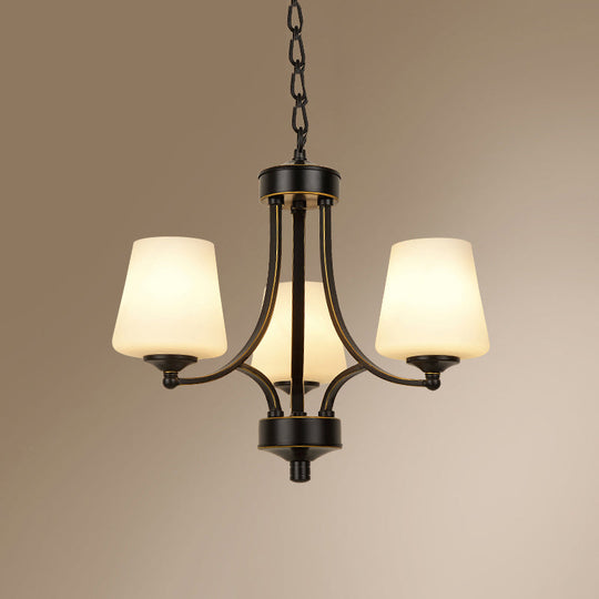 Milk Glass Chandelier: Elegant Cone Shade For Traditional Dining Room Ceiling Lighting 3 / Black