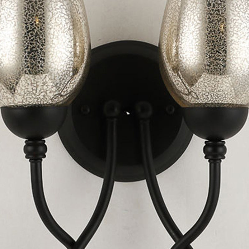 Hand-Blown Glass Wall Sconce With Traditional Black Bowl Shade Dining Room Light