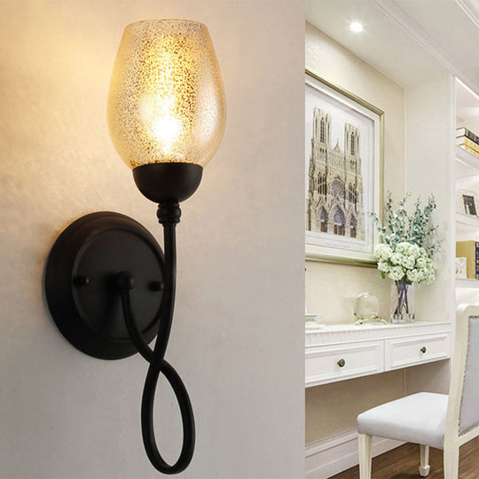 Hand-Blown Glass Wall Sconce With Traditional Black Bowl Shade Dining Room Light