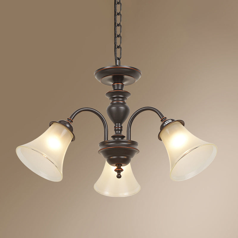 Country Flare Chandelier Light With Frosted Glass - Black Ceiling Mount 3 /