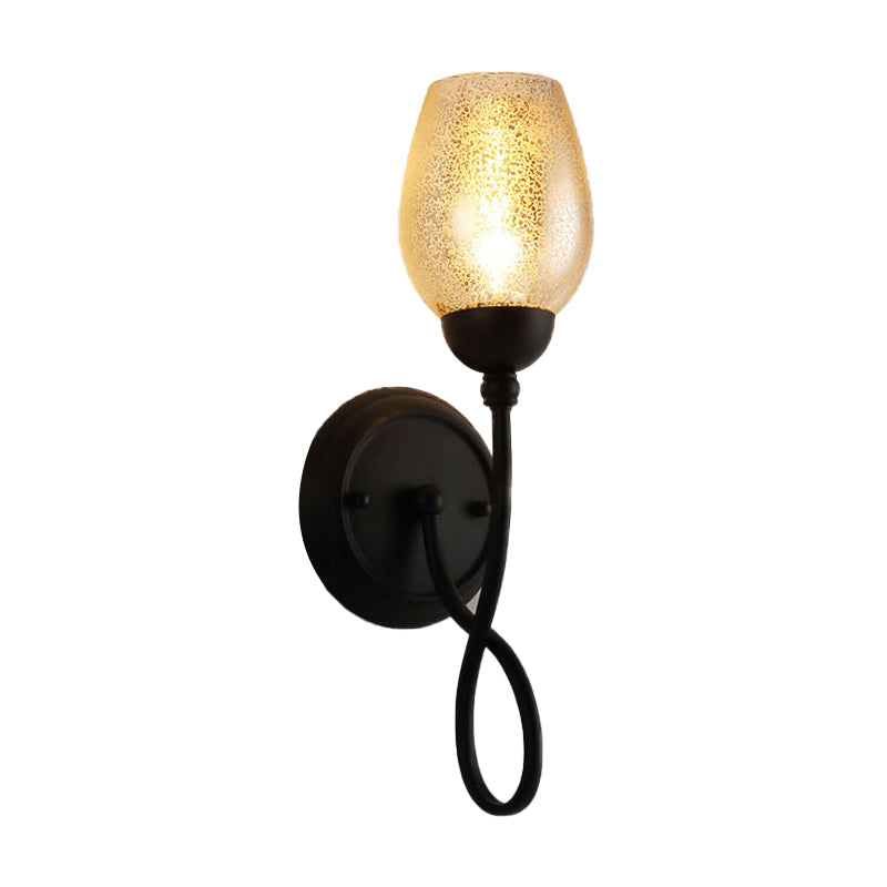 Hand-Blown Glass Wall Sconce With Traditional Black Bowl Shade Dining Room Light