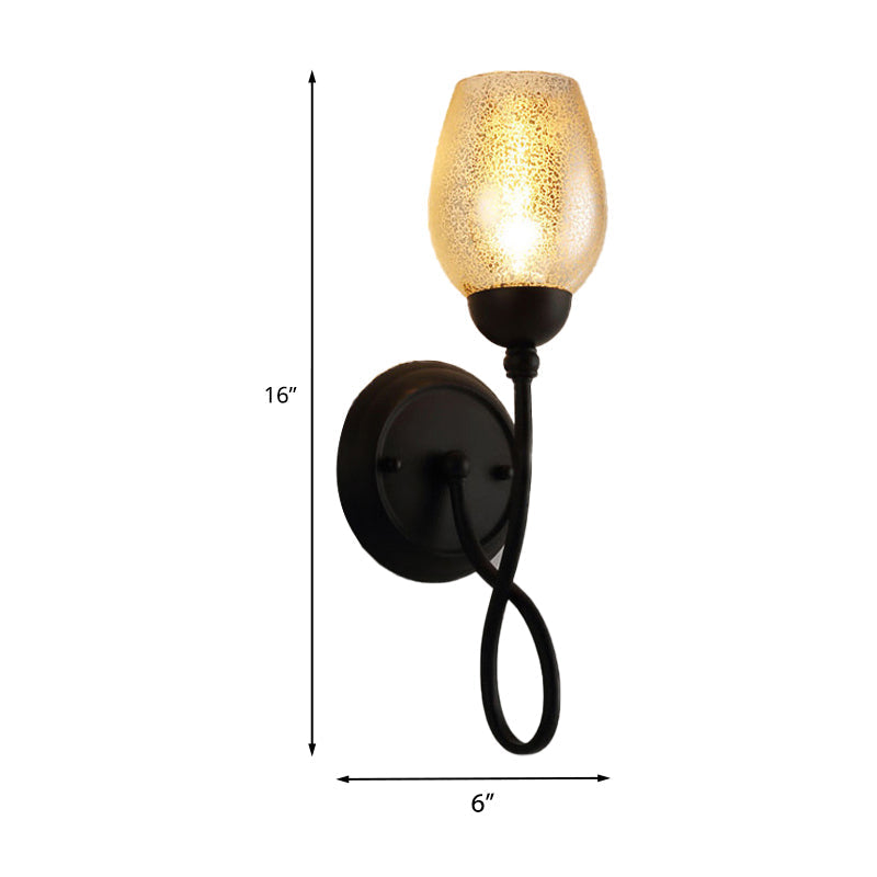 Hand-Blown Glass Wall Sconce With Traditional Black Bowl Shade Dining Room Light