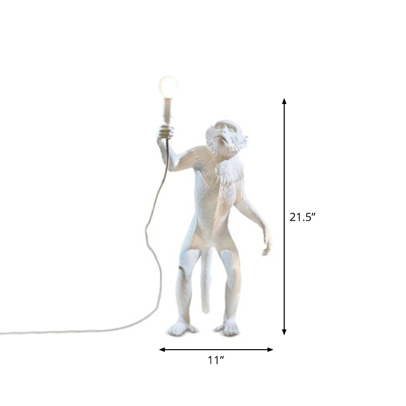 White Monkey Floor Lamp: Stylish Single-Bulb Resin Light For Living Room